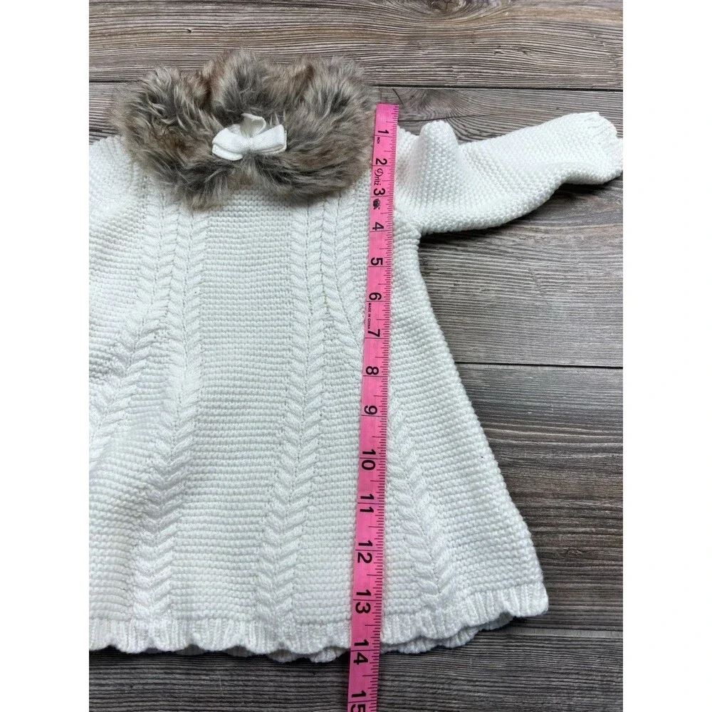 Tahari 3-6 M‎ White Knit Sweater Dress Faux Fur Collar Nordic Soft & Cozy Winter